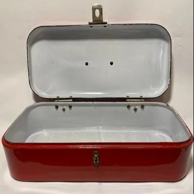 Emaille broodtrommel rood in zeer nette staat! - Afbeelding 4